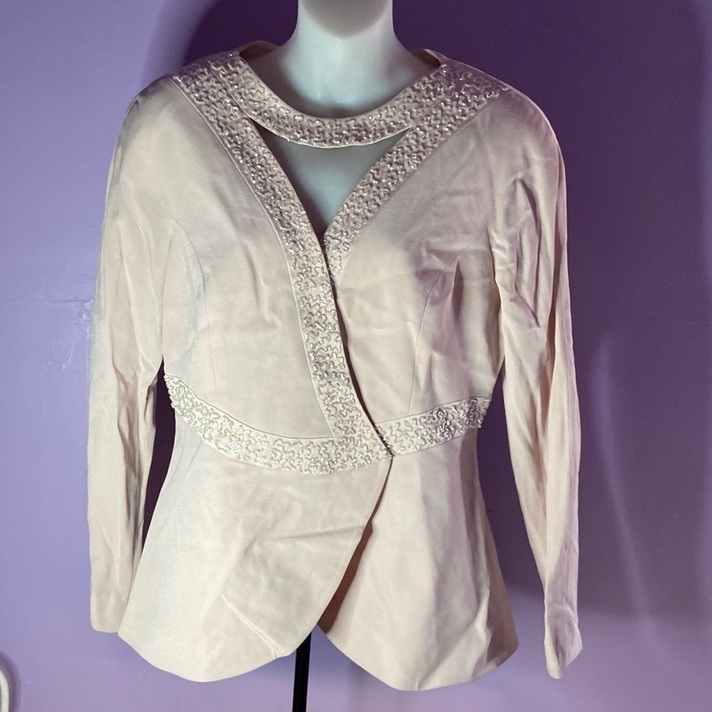 Daymor Couture Women's Pale Pink Blouse Beaded Evening Wear Size 8